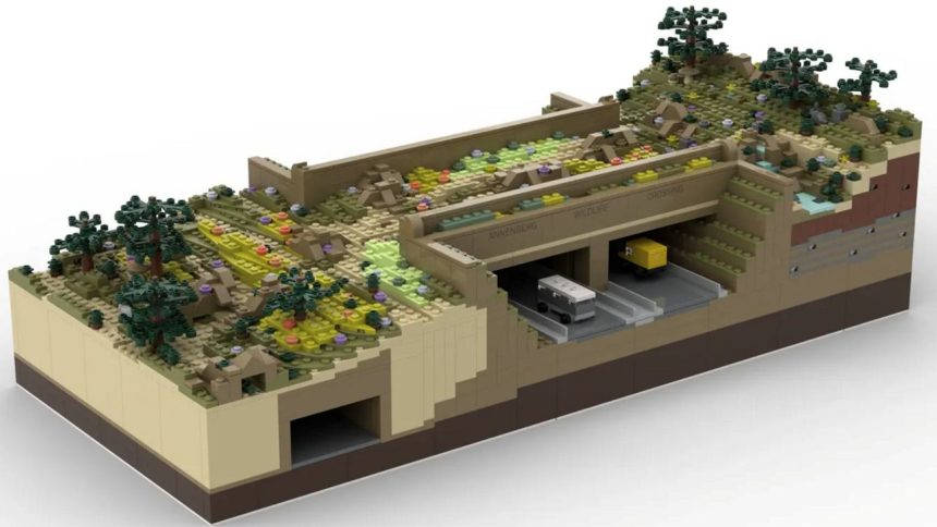 Concrete. Steel. LEGO? How designers created a model of the Wallis Annenberg Wildlife Crossing brick by brick